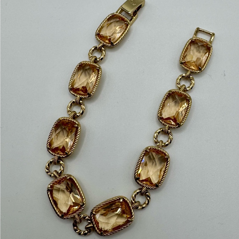 Ralph Lauren Gold Tone Champagne Rhinestone Link Bracelet - Picture 4 of 5